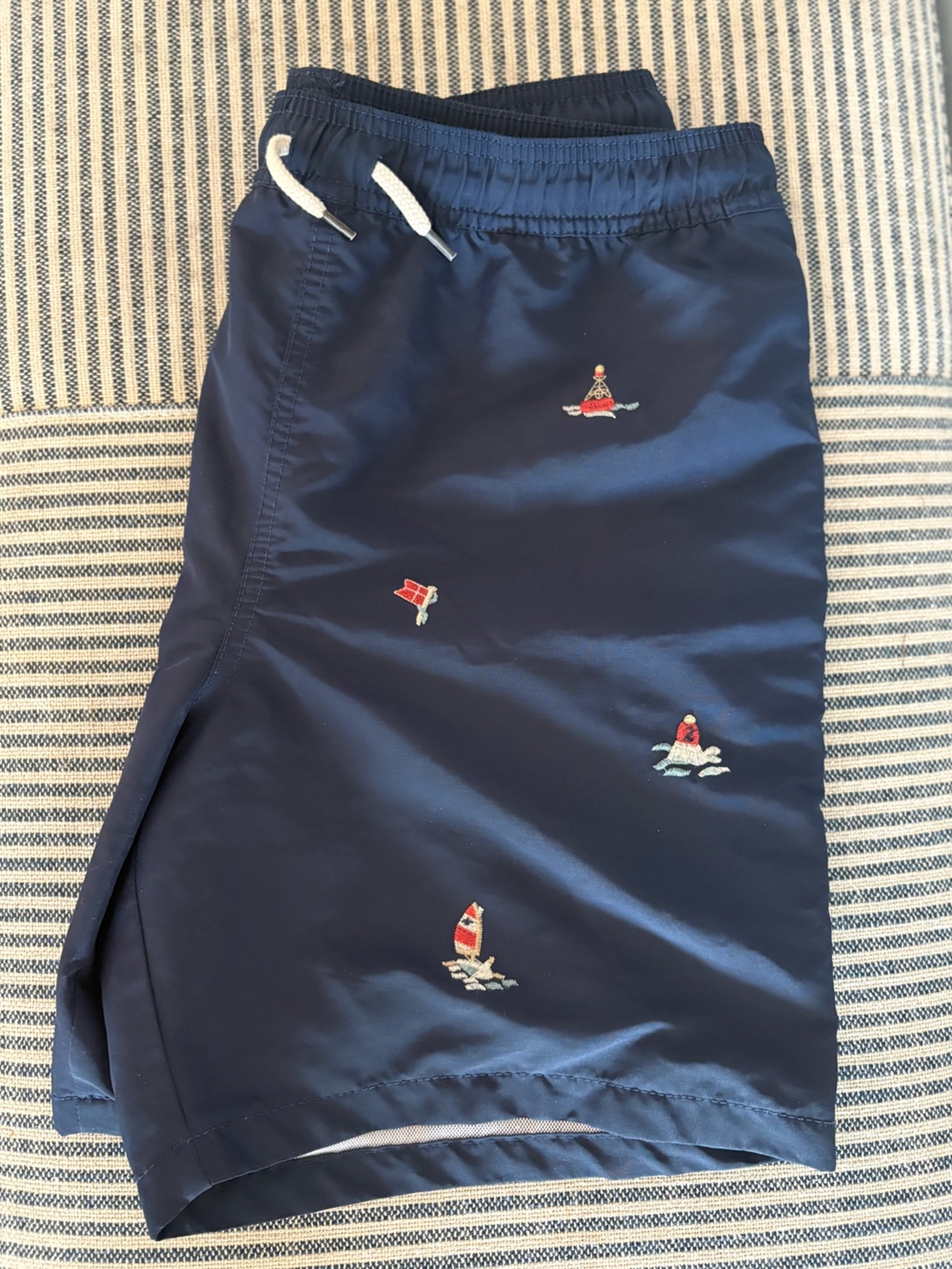 Polo by Ralph Lauren Navy Swim Trunks with Red Embroidered Sailors